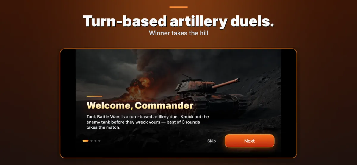 Tank Battle Wars welcome screen